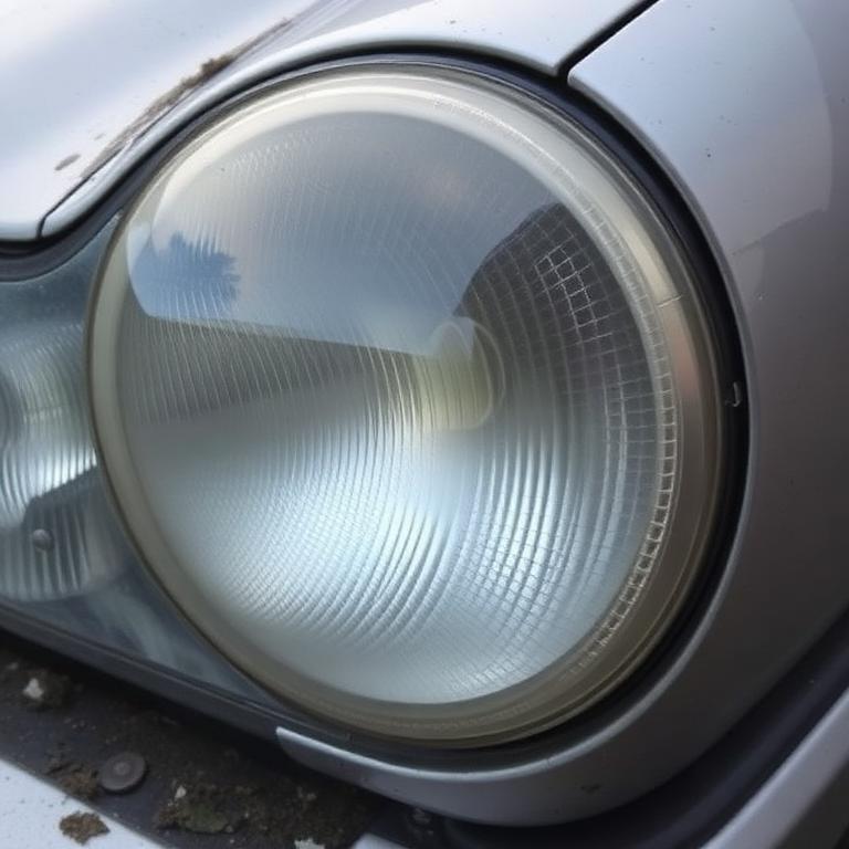 Foggy yellowed car headlight before restoration